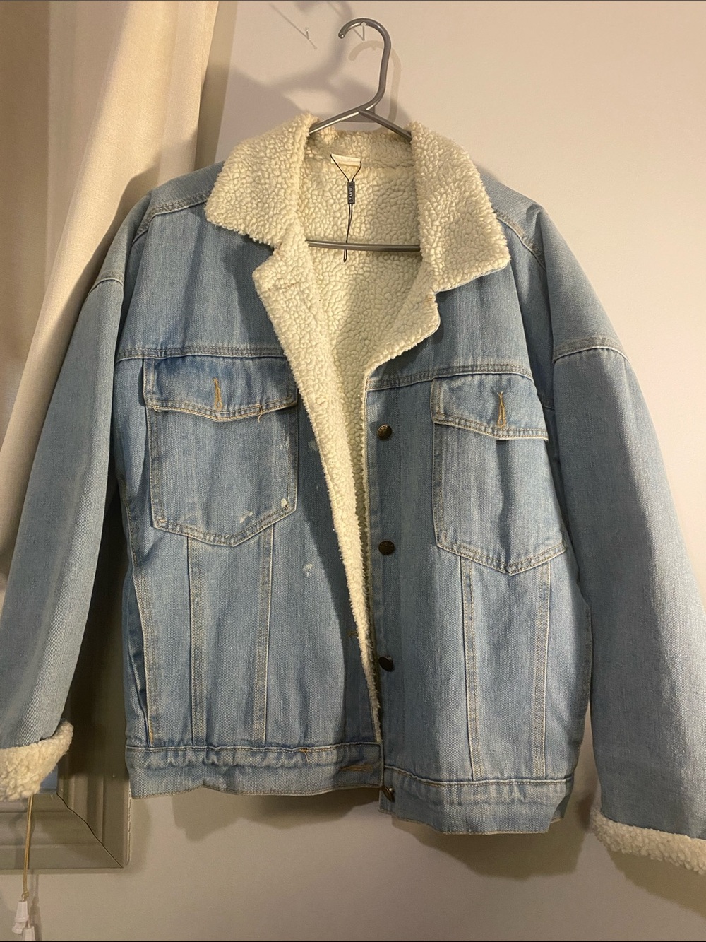 Zaful Light Blue Denim Sherpa-Lined Jacket